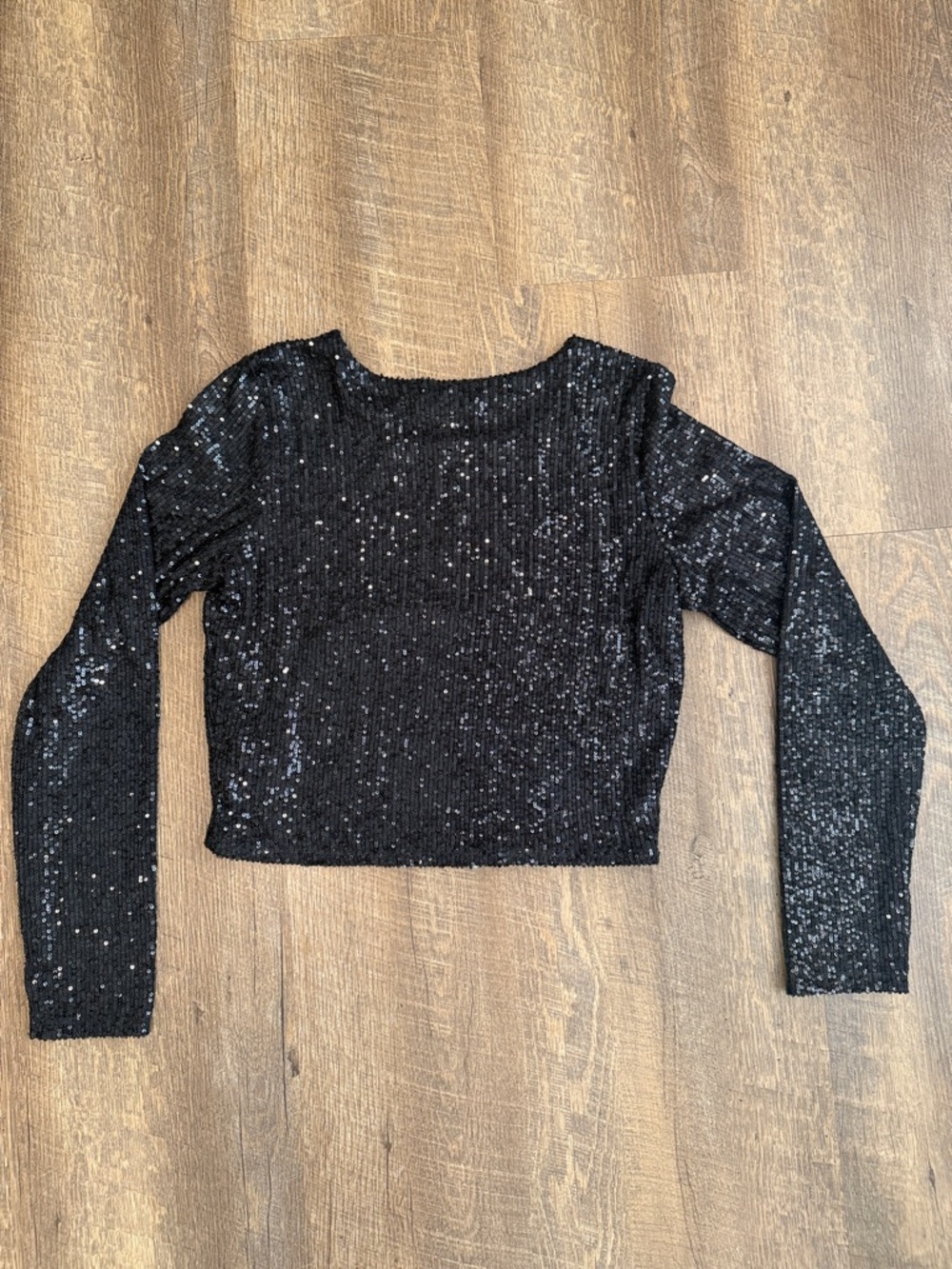 Z Supply Women’s Aurora Black Sequin Long Sleeve Crop Top Size Large - Picture 11 of 13